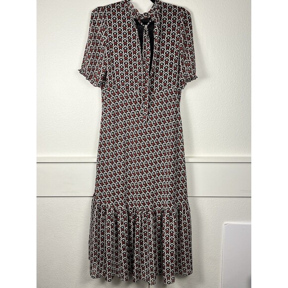 ZARA Dress Womens Size Medium Multicolor Heart Print High Neck Ruffle Hem - Picture 2 of 10